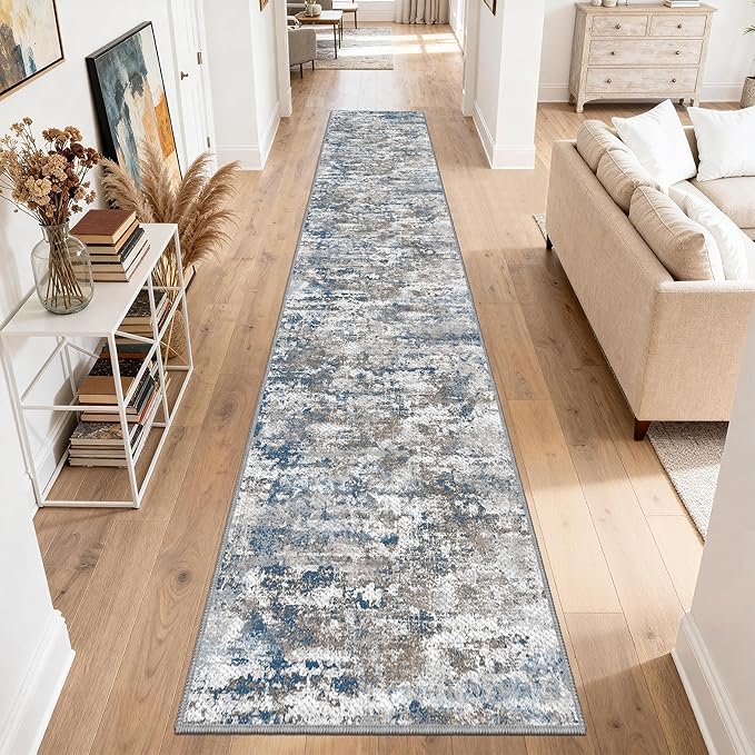 Non Slip Floor Runners for Dogs 2.6x16 Washable Runner Rug Abstract, Joint Support for Senior Dogs, Woven, Extra Grip Traction Runners for Hallway, Entryway, Walkway- Multi