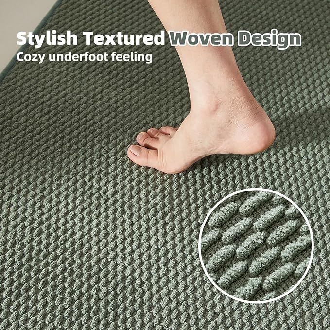 TYUU Bathroom Rugs Non Slip Washable, Super Absorbent Thin Bath Mat Quick Dry Low Pile Bathroom Rug, Sage Green 24"x36"