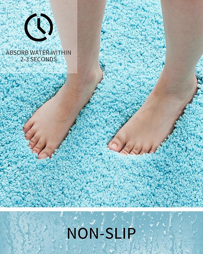 Bathroom Rugs Non Slip Washable 59x24, Ultra Thick Soft Microfiber Absorbent Bath Mats, High Density Foam Latex Non Slip Backing Bath Rugs, Fluffy Floor Carpet for Tub&Shower, Teal