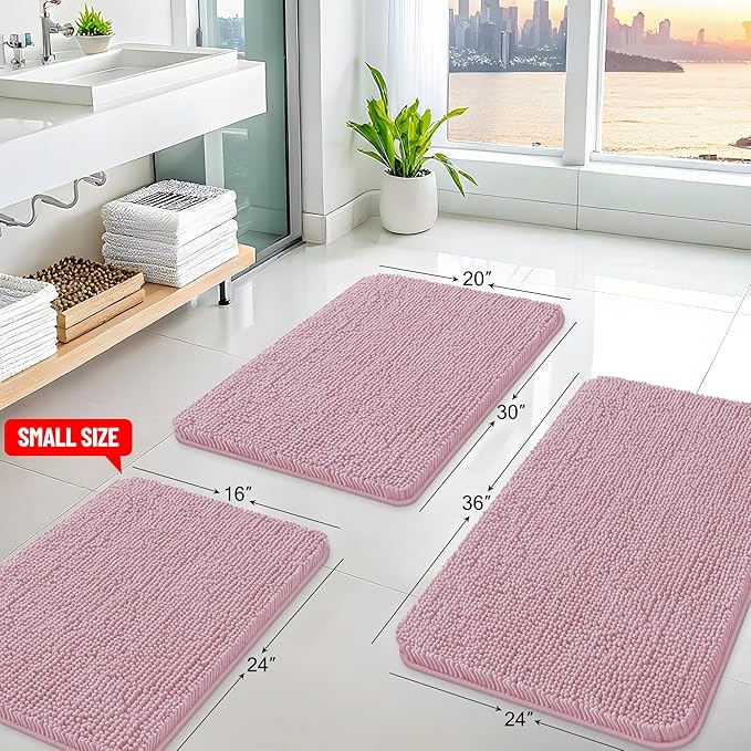 Arotive Bathroom Rugs 30x20, Extra Soft Absorbent Shaggy Chenille Bath Rugs, Machine Washable Rubber Backing Non-Slip Bath Mats for Bathroom Floor Tub and Shower, Home Decor Accessories, Dusty Rose