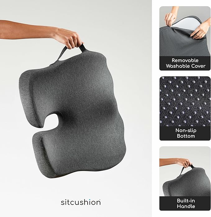 Extra Large Office Chair Cushion for Sciatica Pain Relief, Memory Foam Seat Cushion for Car Seat Pad, Orthopedic Pillow. Computer Chair Cushion for Tailbone Pain Relief All Day Comfort(Gray)
