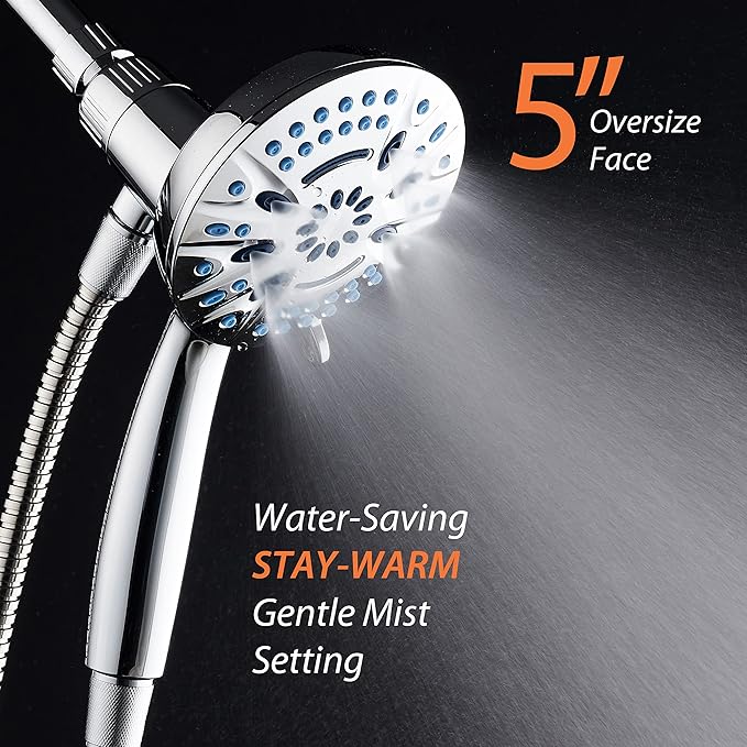 Magneton High-Pressure 8-mode Handheld Shower Head with Magnetic Guidance Docking System - 2 Magnetic Brackets, 5 inch Face, Hygienic Jets, 6 ft. Stainless Steel Hose/All Chrome Finish