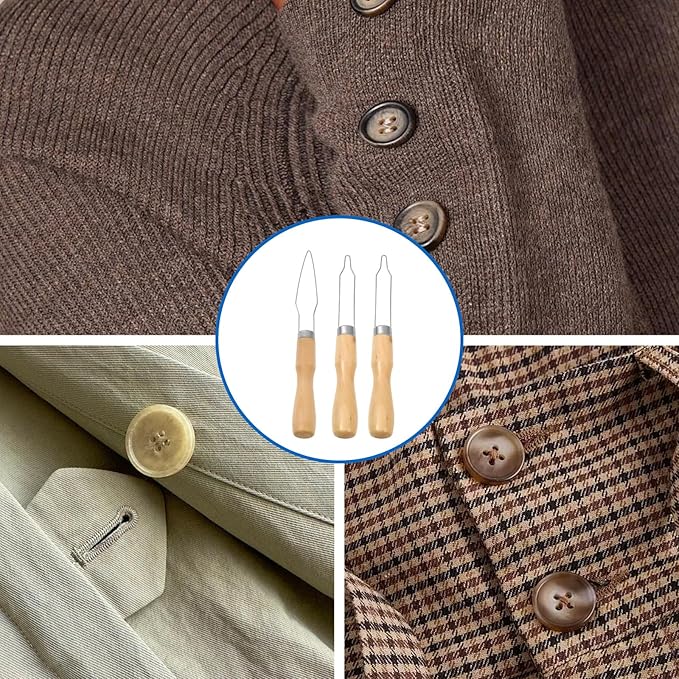 3Pcs Button Hook for Seniors, Button Helper Tool for Elderly, Button Assist Tool with Wooden Handles, Includes Regular and Small Tip Button Hole Helper Tools, Dressing Aid for Limited Mobility
