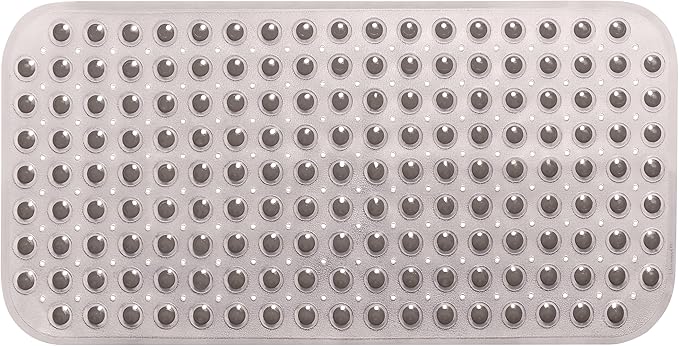 Medium Non-Slip Bathtub & Shower Mat 31x16 (Smooth/Non-Textured Tubs Only) Safe, Clean, Machine-Washable, Superior Grip&Drainage, Vinyl, Transparent Gray (Grey)