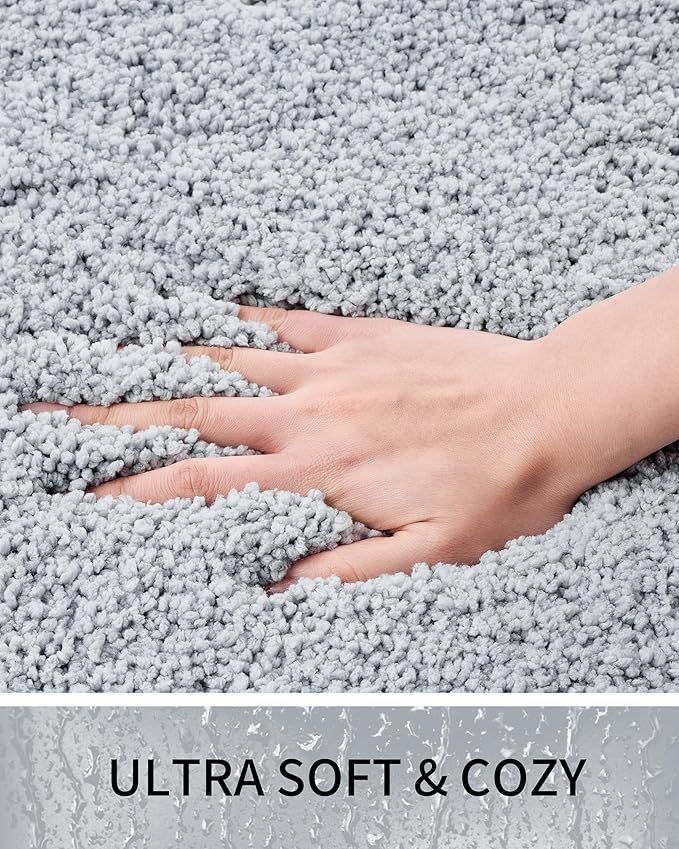 Bathroom Rugs Non Slip Washable 36x24, Ultra Soft Thick Shaggy Absorbent Bath Mats,High Density Foam Latex Non Slip Backing Bath Rugs,Microfiber Bath Mats for Bathroom Floor&Sink,Silver Grey