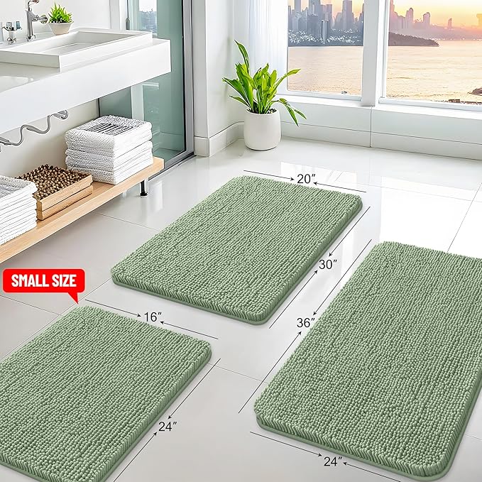 Arotive Bathroom Rugs 36x24, Extra Soft Absorbent Shaggy Chenille Bath Rugs, Machine Washable Rubber Backing Non-Slip Bath Mats for Bathroom Floor Tub and Shower, Home Decor Accessories, Sage Green