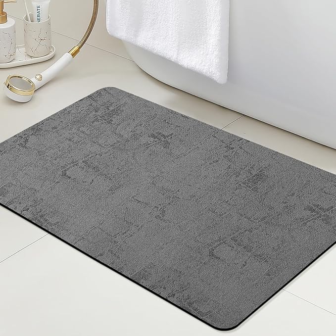 ACCUMTEK Non Slip Bath Mat, Thin Bathroom Rugs Fit Under Door, Quick Dry Bath Mats, Machine Washable Bath Rugs for Bathroom, Bathtub & Kitchen, Charcoal Gray/Checkered/24 x17