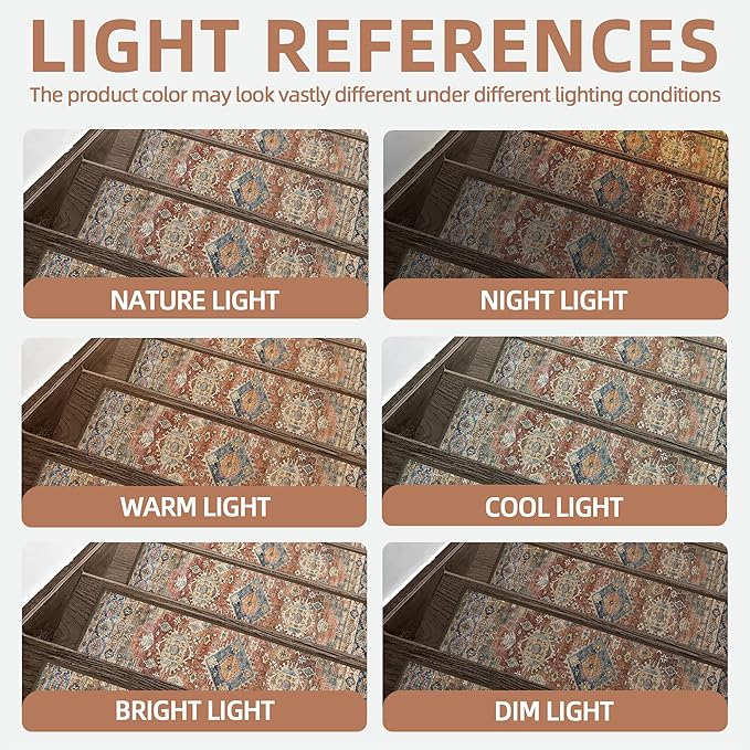 Non Slip Stair Treads for Wooden Steps 15PCS - 8"x30" Indoor Safety Carpet, Edging Mats with TPE Adhesive Backing, Pet and Elderly Friendly Stair Rugs (Antique Red)