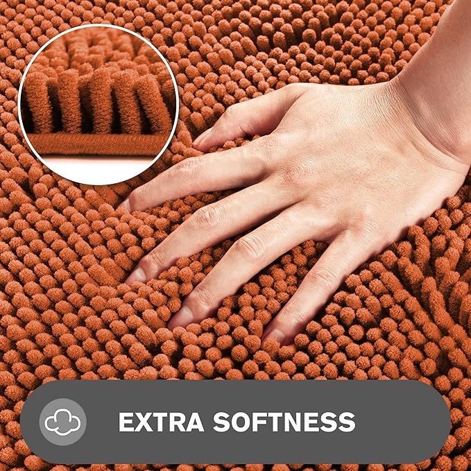 Burnt Orange Bathroom Rugs Sets 2 Piece – Absorbent and Washable Bath Mat, Non-Slip, Thick Soft Chenille Bath Rugs for Bathroom Floor, Shower, Sink - 17" x 24"+20" x 32"