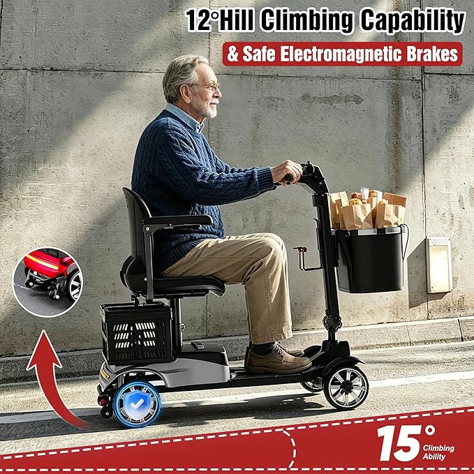 Mobility Scooter for Adults, 4 Wheel Motorized Mobility Scooter w/Dustproof Cover, 350LBS Capacity & Detachable Battery, 15Miles Electric Powered Mobility for Outdoor (Silver, 15 MI)