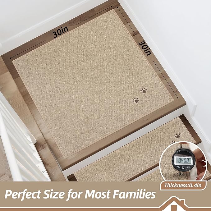 BEQHAUSE Stair Landing Rug Non-Slip 30"x30", Square Stair Landing Mats for Stairs Washable, Carpet Stair Treads Matching Mats for Wooden Steps Indoor Landing Rugs Surface Polyester TPE Backing, Beige