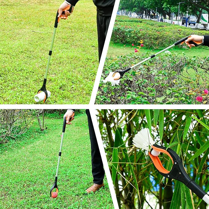 2-Pack Grabber Reacher Tool,32 Inch Extra Long Foldable Pick Up Stick with Strong Grip Magnetic,360°Rotating Anti-Slip Jaw,Trash Claw Grabber Tool,Trash Picker Tool for Outdoor & Indoor (Orange)