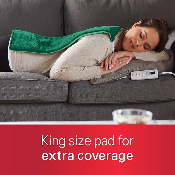 Sunbeam XL Heating Pad for Back Neck and Shoulder Pain Relief Auto Shut Off 6 Heat Settings Extra Large 12 x 24 Green Ideal for Muscle Aches and Arthritis Pain,(Pack of 6)