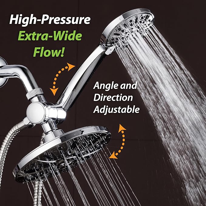 AquaDance for California - 7" Premium High Pressure 3-Way Rainfall Combo for Best of Both Worlds - Enjoy Luxury 6-Setting Rain Showerhead and Hand Held Shower Separately or Together - Chrome Finish