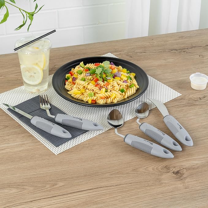 Restaurantware Adaptive Utensils - 1 count Stainless Steel, 9.84 x 5.12 x 1.57 Inches, Ergonomic Eating Aids, Non-Slip Utensil Set for Arthritis, Secure Grip Design, Gray