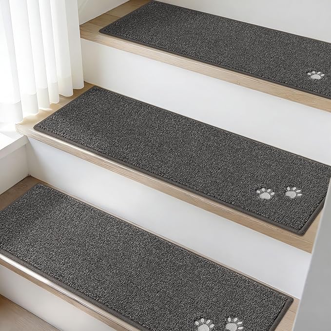 BEQHAUSE Stair Treads for Wooden Steps 28inX9in, Non Slip Carpet Stair Treads Indoor Stair Runners Machine Washable, Soft Stair Rugs Mat Surface Polyester TPE Backing, 4pcs, Charcoal