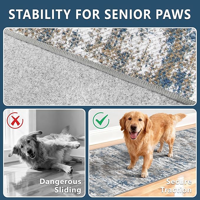 Non Slip Floor Runners for Dogs 2.6x16 Washable Runner Rug Abstract, Joint Support for Senior Dogs, Woven, Extra Grip Traction Runners for Hallway, Entryway, Walkway- Multi