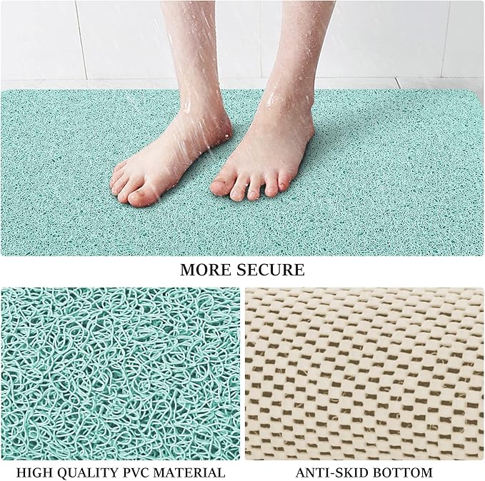 LuxStep Shower Mat Bathtub Mat,40x16 inch, Non-Slip Bath Mat with Drain, Quick Drying PVC Loofah Bathmat for Tub,Shower,Bathroom,Green