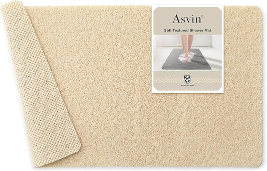 Asvin Soft Textured Bath, Shower, Tub Mat, 24x16 Inch, Phthalate Free, Non Slip Comfort Bathtub Mats with Drain, PVC Loofah Bathroom Mats for Wet Areas, Quick Drying