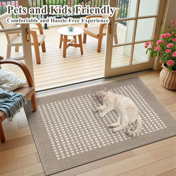 Ileading Indoor Door Mat 24" X 36" Absorbent Dog Muddy Paws Mat Low-Profile Entrance Small Runner Rug with Non-Slip Rubber Backing Machine Washable Inside Welcome Mat for Entryway,Kitchen(Beige)