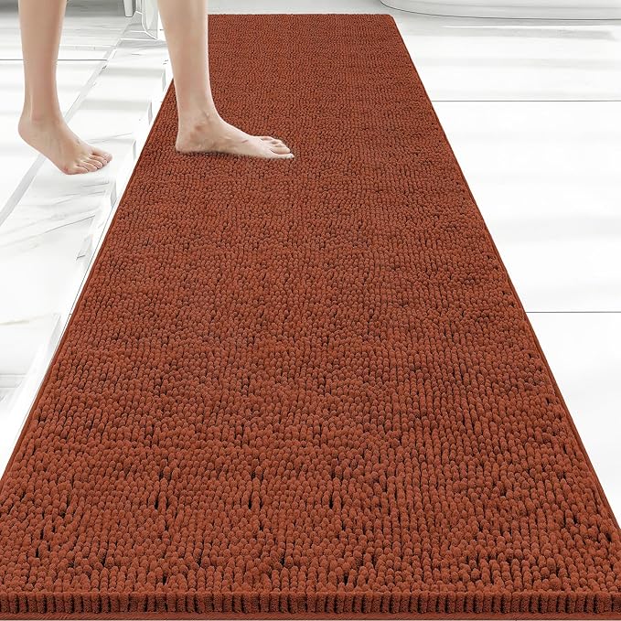 Bcoimo 70x24 Chenille Bath Mat – Non-Slip with Backing Bath Rug Ultra-Absorbent and Machine Washable Bathroom Mat Quick-Dry Design. Ideal for Bathroom Shower and Tub Areas