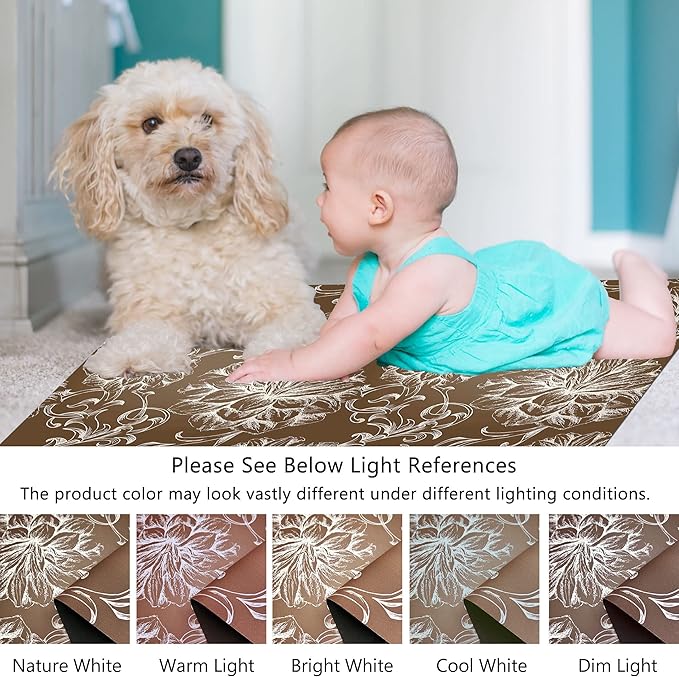 1/10 Inch Ultra Thin 24"×35" Large Front Door Mat Indoor Entrance Inside Non Slip, Waterproof Rubber Kitchen Mat and Interior Home Washable Door Mat, Baroque Brown
