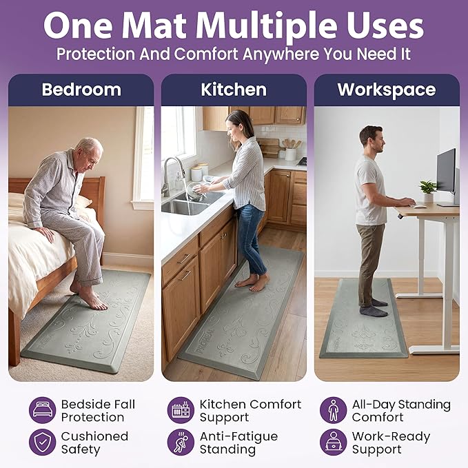 ProHeal Fall Mat for Elderly - Non-Slip Floor Mat for Seniors - Bedside Safety Fall Prevention - Elegantly Designed Grey Bedside Pads for Elderly - 70" x 24" x 0.7"