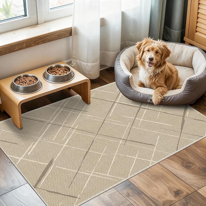 Beige Runner Rug Ultra Non-Slip 2x4 Washable Bedroom Rugs Modern Tear and Stain Resistance No Pile Hand-Woven Style Lightweight Runners for Hallways, Kitchen, Laundry Room, Bedside, Beige