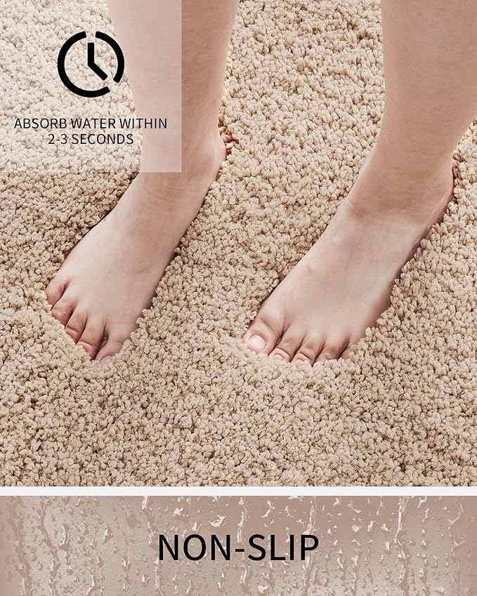 Bathroom Rugs Non Slip Washable 32x20, Ultra Thick Soft Microfiber Absorbent Bath Mats, High Density Foam Latex Non Slip Backing Bath Rugs, Fluffy Floor Carpet for Tub&Shower,Beige