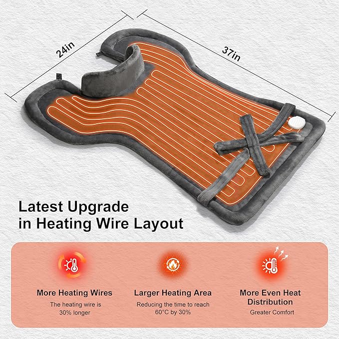 WUGE Mothers Day Gifts for Mom, Heating Pad for Neck Shoulder and Back, Birthday Gift for Women Men, Deeper Pain Relief, Large Weighted Heat Pad, ETL Certified, Gray