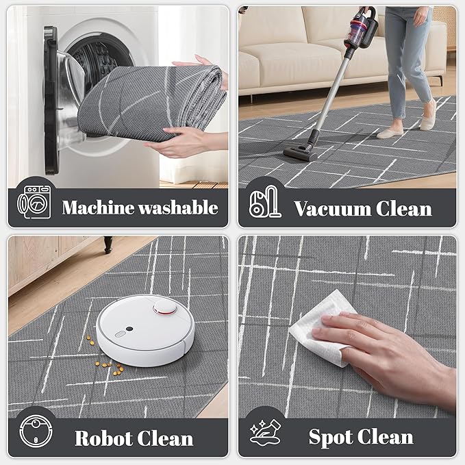 Gray Runner Rug Ultra Non-Slip 2x10 Long Hallway Rugs Washable Modern Tear and Stain Resistance No Pile Lightweight Modern Rug Runners for Entryway, Kitchen, Walkway, Entrance, Gray