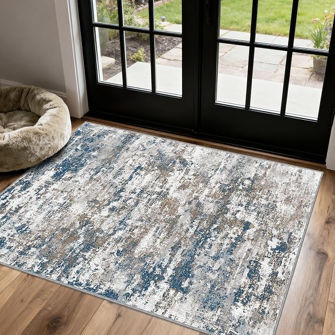 3x5 Area Rug Washable Entryway Rug Non Slip Abstract Tear and Stain Resistance No Pile Lightweight Throw Rugs Carpet for Kitchen, Entrance, Foyer, Bedside, Mudroom, Multi