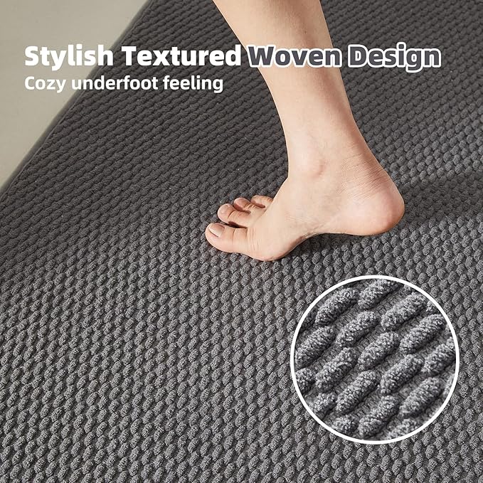 TYUU Bathroom Rugs Non Slip Washable, Super Absorbent Thin Bath Mat Quick Dry Low Pile Bathroom Rug, Dark Grey 24"x47"