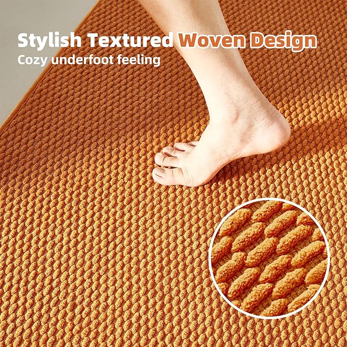 TYUU Bathroom Runner Rugs, Long Bath Mat Runner Washable Thin Quick Dry Low Pile Bathroom Runner Rugs Non Slip, Orange 24"x70"