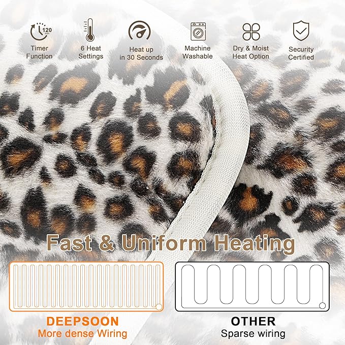 Deepsoon Heating Pad,Electric Heating Pads for Back,Neck,Moist Heating Pad for Abdomen Shoulder Knee Legs,Dry/Moist Heat&Auto Shut Off,Mother's Day Birthday for Men and Women,Leopard Print,24x20 Inch