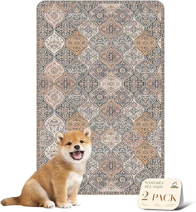 nunubaby Washable Pee Pads for Dogs, Stylish, Non-Slip and Leak-Proof Pee Pads. Reusable Potty Pads for Dogs for Crates and Floors.(Brown/Multi, 24" x36" )