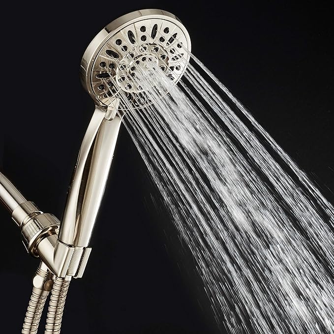 AquaDance High Pressure 6-Setting Full Brushed Nickel 4" Handheld Shower with Hose, The Ultimate Shower Experience Officially Independently Tested to Strict US Quality & Performance Standards -1.8 GPM