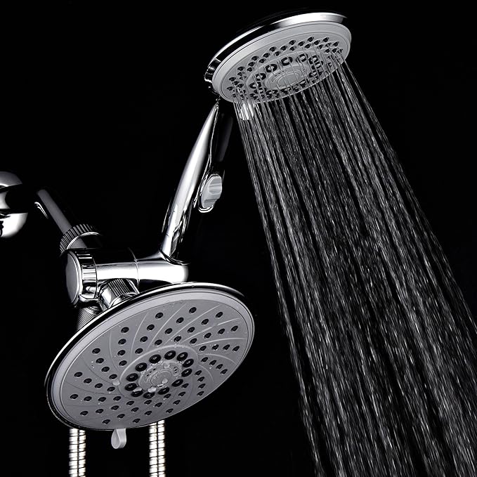 HotelSpa 6''/4'' Ultra-Luxury 3 way Rainfall Shower-Head/Handheld Shower Gray Spiral Combo w/Patented ON/OFF Pause Switch and 5-7 foot Stretchable Stainless Steel Hose
