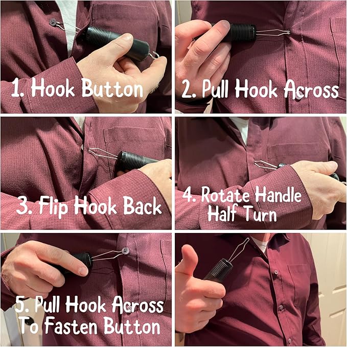 UniGrip 2 in 1 Button Hook and Zipper Pull. One Hand Button aid Dressing Assist Device. Adaptive aid Helps with Dressing oneself After arm Injury, Arthritis, Stroke, Parkinson's or Other Disability.