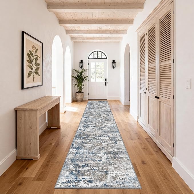 Non Slip Floor Runners for Dogs 2.6x16 Washable Runner Rug Abstract, Joint Support for Senior Dogs, Woven, Extra Grip Traction Runners for Hallway, Entryway, Walkway- Multi