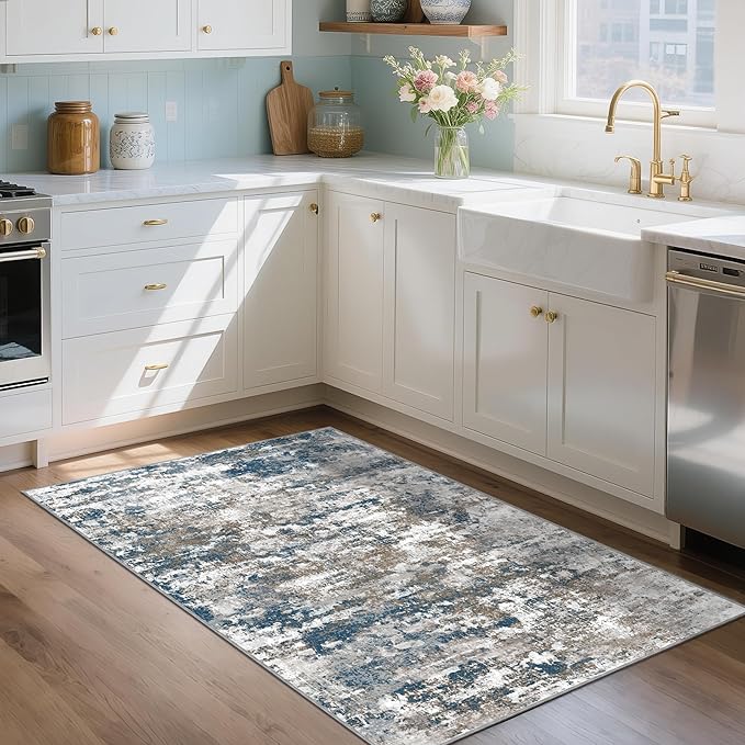 3x5 Area Rug Washable Entryway Rug Non Slip Abstract Tear and Stain Resistance No Pile Lightweight Throw Rugs Carpet for Kitchen, Entrance, Foyer, Bedside, Mudroom, Multi