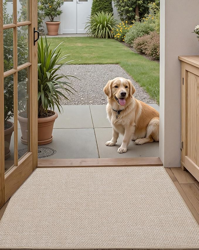 Color&Geometry Oversized Door Mat Non Slip Rubber Backed, 24"x36" Front Door Mat Indoor Outdoor Rug, Dirt Trapper Doormat, Heavy Duty Front Door Rugs, Oatmeal Beige