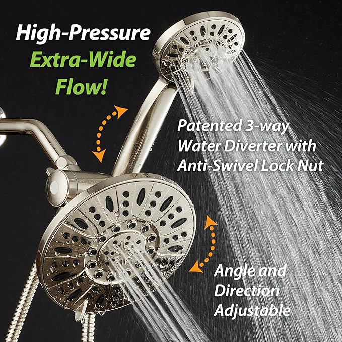 AquaDance for California - 7" Premium High Pressure 3-Way Rainfall Combo for Best of Both Worlds - Enjoy Luxury 6-Setting Rain Showerhead and Hand Held Shower Separately or Together - Nickel Finish