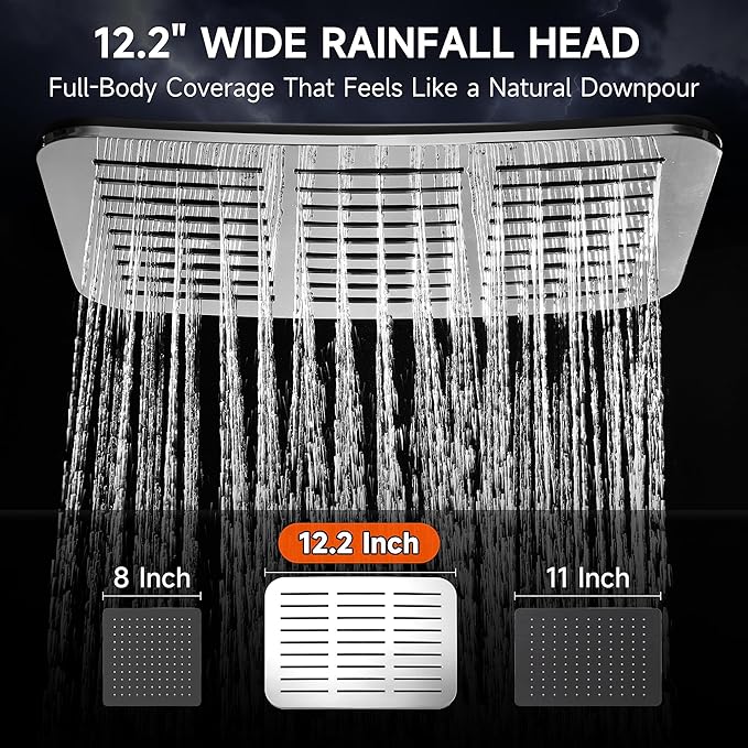 XXL 12.2" Rain Shower Head with Handheld Spray Combo, High Pressure Rainfall Shower Head, Height Adjustable Dual Shower Head, Luxury Waterfall Showerhead Bathroom