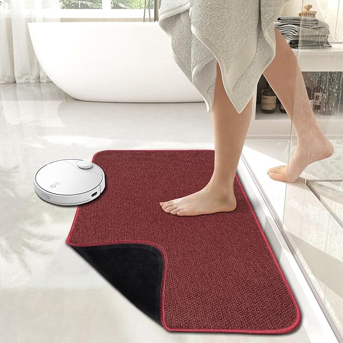 Bosap Bath Mat,Ultra Thin Bathroom Rugs,Rubber Bath Mats for Bathroom,No Slip Bath Rugs,Quick Dry,Machine Washable,Low Pile,Absorbent,Shower Outside,Sink,Home Decor Accessories.Red,1'5"x2'3"(2 Pack)