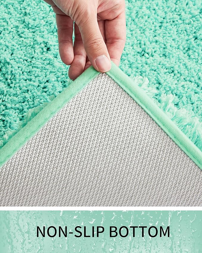 Bathroom Rugs Non Slip Washable 48x24, Ultra Thick Soft Microfiber Absorbent Bath Mats, High Density Foam Latex Non Slip Backing Bath Rugs, Fluffy Floor Carpet for Tub&Shower, SpaBlue
