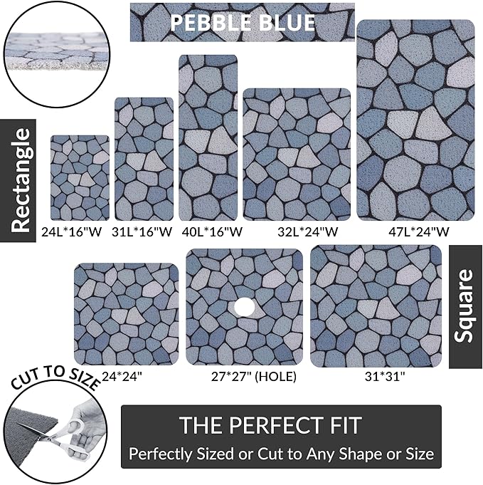 Non Slip Shower Mats for Inside Shower - Loofah Bath Mats for Shower - Shower Floor Mat Non Slip - Walk in Shower Mat Square 31x31- Textured No Suction Cup Shower Safety Mat (Blue Pebble 31x31)