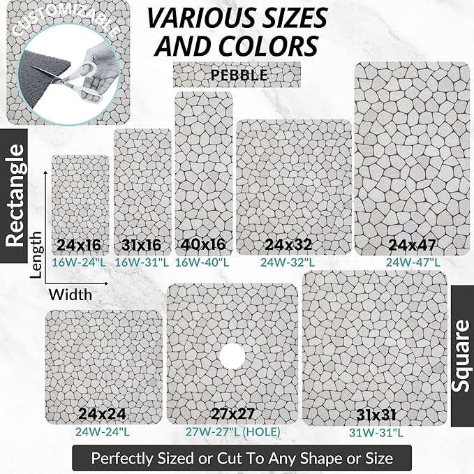ENKOSI Loofah Non-Slip Shower and Bath Mat - Soft Cushioned Comfort - No Suction Cups for Smooth or Textured Tubs - Fast Draining - Safety for Bathroom, Family, Kids, and Elderly (24x16 Pebble)