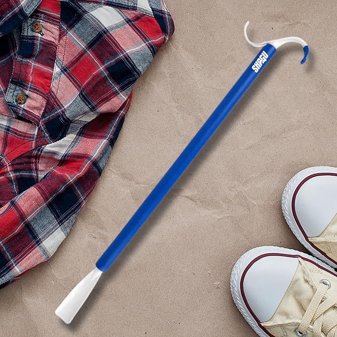 Long Shoe Horn, Grabber Reacher Tool, Sock Aid Device, and Sock Puller Aid Bundle by Shagu. Helpful Compression Sock Aid Device, Sock Puller Aid Easy On and Off, Long Shoehorn, and Trash Grabber Tool.