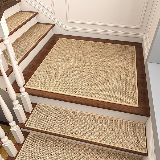 PADOOR Non Slip Stair-Treads Matching-Mat for Wooden Steps, Square Rubber Backing Non Slip Stair Landing Mat 30x30 inch